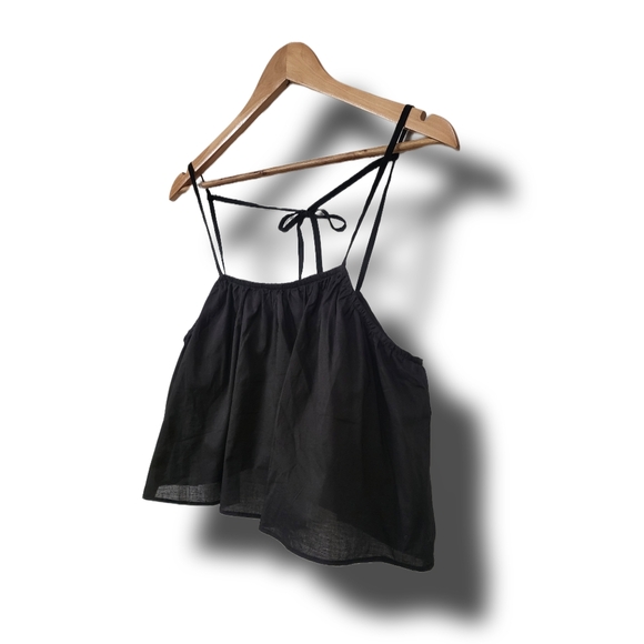 🌿HYFVE Women's Large Black Sleeveless Built in Bra Spaghetti Strap Crop-CUTE! - Picture 4 of 10